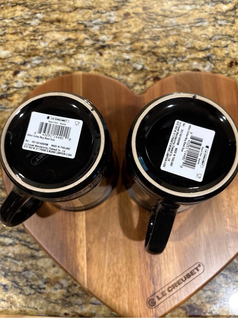 Le Creuset Glossy Black Stoneware 400ml Coffee Mugs - Pair - Picture 5 of 6